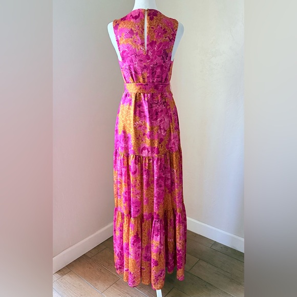 Ted Baker London Bambia Sleeveless Tiered Belted Maxi Dress Pink & Orange 0 XS - Picture 7 of 16
